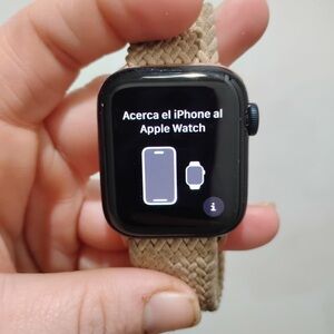 Apple Watch with Black Frame and Beige Band